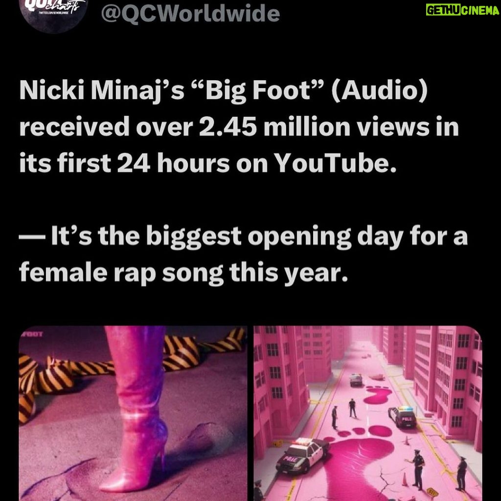 Nicki Minaj Instagram - Imagine being backed by a machine & going up against me, THEE MACHINE. Imagine spending money on a music video & full campaign only for an audio of a blank screen with just my RAPS to gets more views. A rap I made up joking on IG LIVE in mins 🎀 Broke APPLE MUSIC & YOUTUBE records. 🎀 NOW WE WAITING ON SPOTIFY!!!!!!! WHO WANNA PLAY WIT NICKI?!?? 🤣 Spotify ain’t gotta lie!!!!!! They REALLY STREAMING my music. 😎 #BigFOOT This is what happens when you think FAKE BOTS, PAID BLOGS & FAKE STUNTS will win the war in 2024 🎀 this is thinking you that bitch then running into THAT BITCH. #HeavyOnIt @tateko1 lets GOOOOOOOOOOO #GagCITY WHO MAD?!?!!!!!! Idc 😝🤣