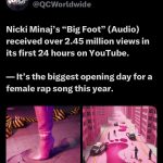 Nicki Minaj Instagram - Imagine being backed by a machine & going up against me, THEE MACHINE. Imagine spending money on a music video & full campaign only for an audio of a blank screen with just my RAPS to gets more views. A rap I made up joking on IG LIVE in mins 🎀 Broke APPLE MUSIC & YOUTUBE records. 🎀 NOW WE WAITING ON SPOTIFY!!!!!!! WHO WANNA PLAY WIT NICKI?!?? 🤣 Spotify ain’t gotta lie!!!!!! They REALLY STREAMING my music. 😎 #BigFOOT This is what happens when you think FAKE BOTS, PAID BLOGS & FAKE STUNTS will win the war in 2024 🎀 this is thinking you that bitch then running into THAT BITCH. #HeavyOnIt @tateko1 lets GOOOOOOOOOOO #GagCITY WHO MAD?!?!!!!!! Idc 😝🤣