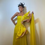 Nicole Scherzinger Instagram - Can we have a little commotion for the dress 💛☀️✨ Glam by: @miyakemakeup @robsalty @highheelprncess