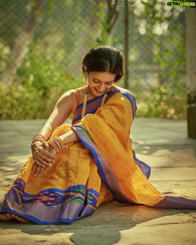 Niharika Konidela Instagram - Celebrating Goddess Skandamata, the mother of lord Karthikeya. The bright yellow signifies motherhood and compassion . Shot by @arifminhaz Styled by @prashantiramesh HMU @ravi_pasupuleti Photo Asst @__azmathajju @thema.rudrani Styling Asst - @phani__reddy