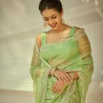 Niharika Konidela Instagram - Celebrating Kathyayani, the sixth manifestation of goddess Durga. Green signifies courage and victory . Shot by @arifminhaz Styled by @prashantiramesh Wearing @weararca HMU @ravi_pasupuleti Photo Asst @__azmathajju @thema.rudrani Styling Asst - @phani__reddy