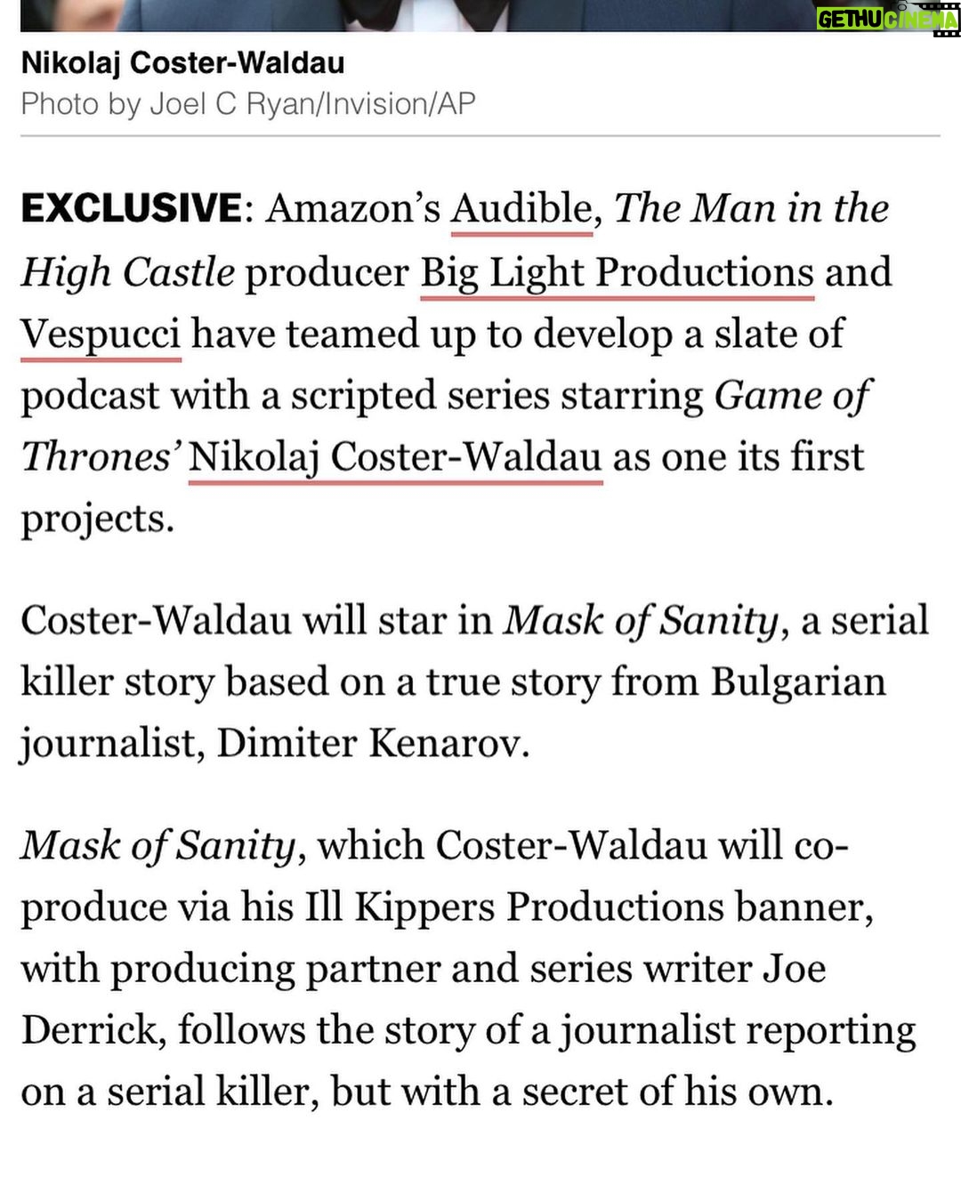Nikolaj Coster-Waldau Instagram - So incredibly excited about this one. Cannot wait to record and share this with you. A great story from @ill.kippers @big.light.productions @audible_uk and #vespucci.