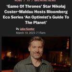 Nikolaj Coster-Waldau Instagram - An Optimist's Guide to The Planet. Game Of Thrones star Nikolaj Coster-Waldau has signed up to host eco series An Optimist’s Guide To The Planet for Bloomberg Media. The series will feature Coster-Waldau traveling the globe searching for the people, ideas, and traditions that will turn environmental angst into optimism. He will meet electric aircraft engineers in Burlington, Vermont, Nashulai Conservancy elders in Kenya, and women leading sustainable Mezcal production in Mexico. Described as Bloomberg’s most ambitious original to date, the series will be produced by Canada’s Cream Productions and Wildfire Television, the UK production outfit. It is made in association with Bell Media and Ill Kippers Aps, Coster-Waldau’s production company. Executive producers are David Brady, Philip Clarke, Kate Harrison Karman, Coster-Waldau, Joe Derrick, Jennifer Baichwal, and Nicholas de Pencier. Patrick Cameron is the co-executive producer. “The climate crisis impacts all of us, however what I hope this show demonstrates is that we are not doomed. Together with Bloomberg we will showcase the stories of incredible innovators, problem-solvers and dreamers,” Coster-Waldau said.