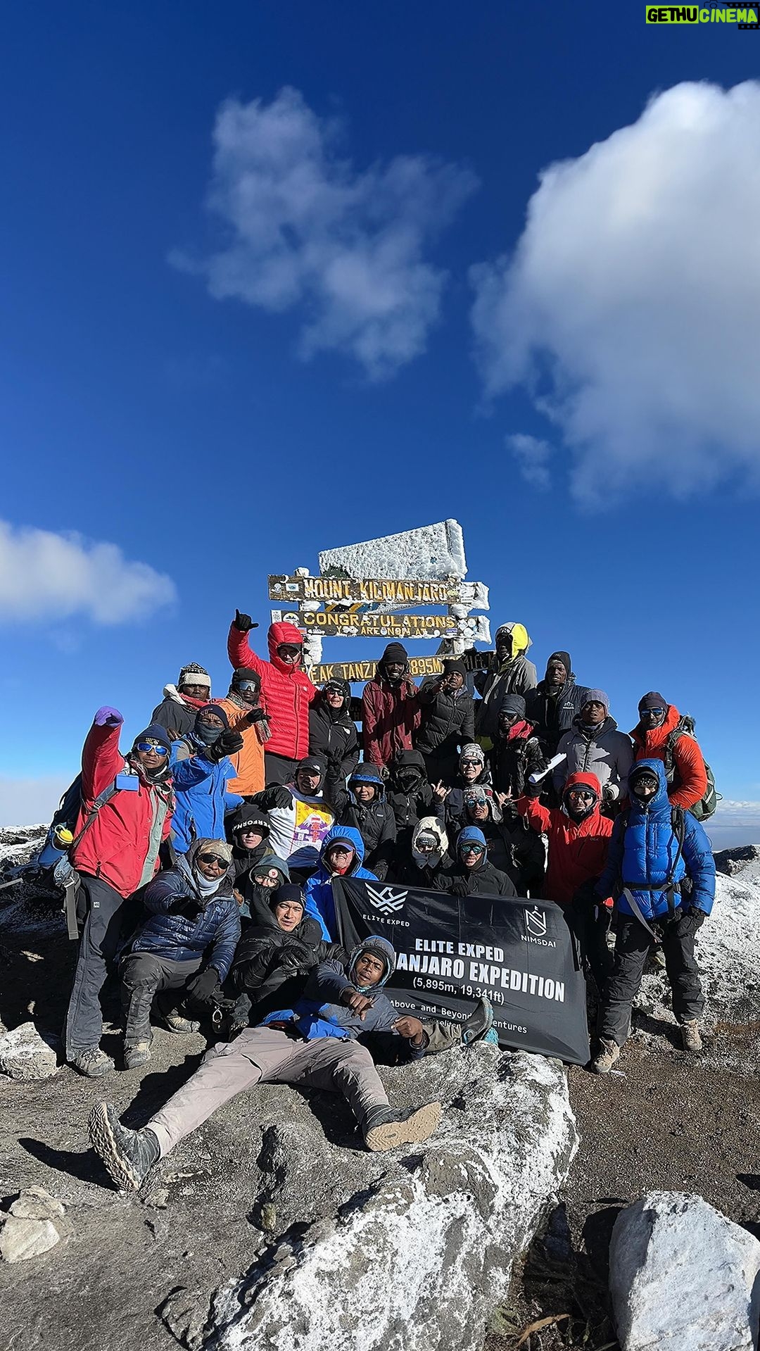 Nirmal Purja Instagram - Kilimanjaro – what an incredible exped with 100% success rate for all our clients. My group and I summitted this morning – watching the sunrise from Africa’s highest peak was a magical experience. I have been blown away by the beauty and hospitality of Tanzania. Our team of local guides, porters and assistants have been fantastic to work with and we are proud to support the local economy and community. All the clients and team have had a brilliant time – I can’t wait to return. Kilimanjaro is definitely one to put in your diary for 2024 – a great one for beginners and pros alike. Thank you to everyone who joined us on this Exped, we look forward to welcoming you to the #Bigmountains in Nepal next! Join me and my team in 2024: info@eliteexped.com Copyright: @nimsdai #eliteexped #nimsdai #14peaks #14peaksnothingisimpossible #achieveyournewpossible #nothingisimpossible #nims #nimspurja #14peaks6months #beyondpossible #k2winter #k2firstascentnoo2 #uksf #club8000ers #everest #k2 #k2winter #aboveandbeyondadventure #WildlifeEncounters #ConquerThePeaks #Tanzania #Kilimanjaro #AfricanAdventure Kilimanjaro, Tanzania