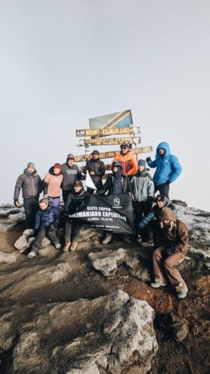 Nirmal Purja Instagram - Huge congratulations to our first Kilimanjaro summit group! 

The team summitted at 7am local time this morning. Everyone is having a great time and are now relaxing at Barafu Camp after their summit. 

This trek has it all: forests, jungles, snowy peaks and stunning views. Join us next year and kick start your mountaineering journey with us. 

After summiting the team celebrated with a song from our guides to embrace the culture and embrace the adventure and summit! 

✉️ info@eliteexped.com

We are proud to work with local guides and companies to provide high quality jobs and economic benefits for the local community. 

Copyright: @nimsdai 
 
#eliteexped #nimsdai #14peaks #14peaksnothingisimpossible #achieveyournewpossible  #nothingisimpossible #nims #nimspurja #14peaks6months #beyondpossible #k2winter #k2firstascentnoo2 #uksf #club8000ers #everest #k2 #k2winter #aboveandbeyondadventure