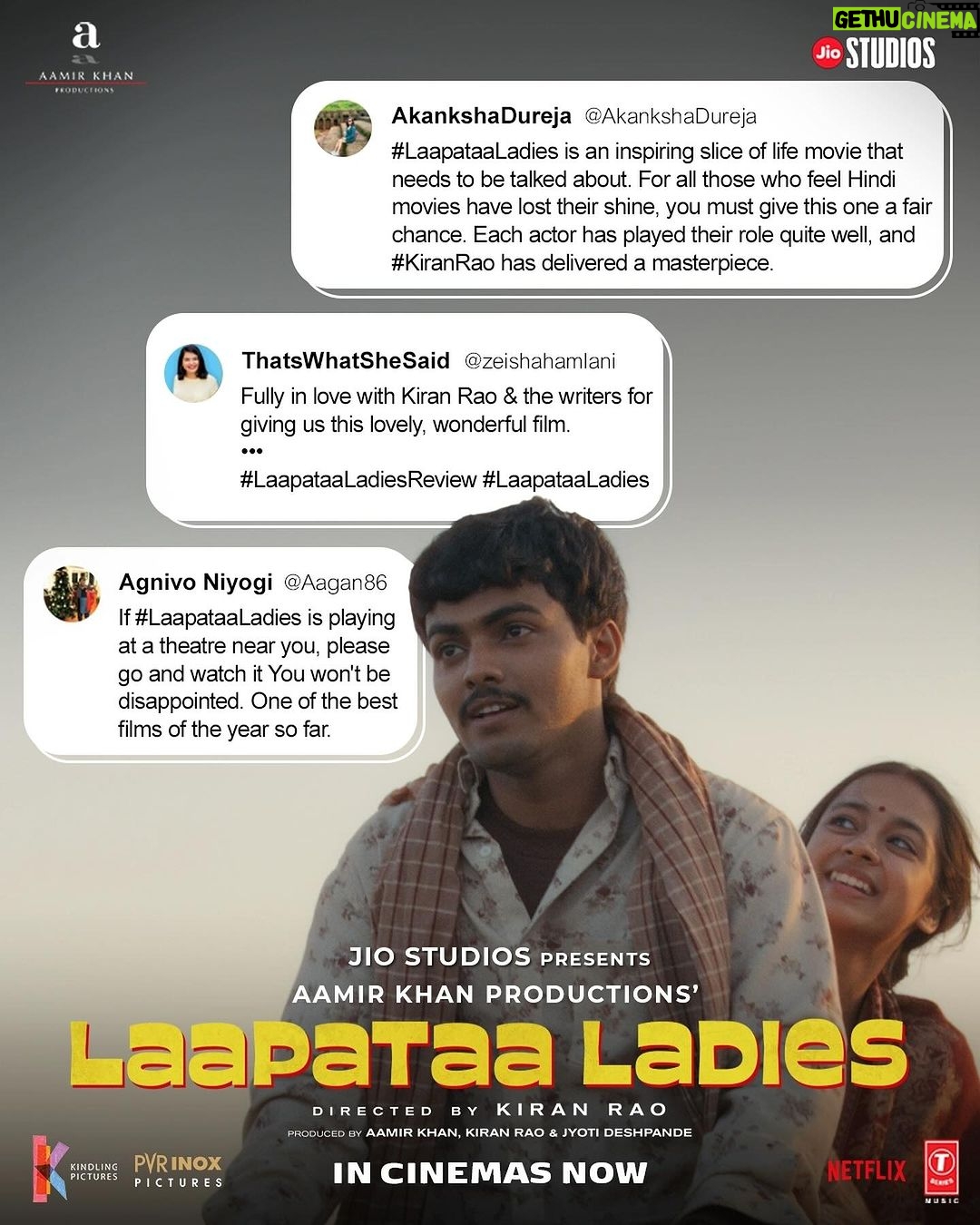 Nitanshi Goel Instagram - And the love keeps pouring in! #LaapataaLadies in your nearest cinemas, go watch now!β¨ Book your tickets now, link in bio. π @nitanshigoelofficial @pratibha_ranta @ss_this_side @chhaya.kadam.75 @ravikishann #Aamirkhan @raodyness #JyotiDeshpande @aamirkhanproductions @kindlingindia @officialjiostudios @tseries.official @bookmyshowin @pvrpictures @biplabgoswamicinema @snehadesaiofficial @ramsampathofficial @swanandkirkire @prashantpandeyofficial @divynidhisharma @shreyaghoshal @arijitsingh @sukhwindersinghofficial @sonamohapatra @mastercutpictures @antaraclicks @farooquinaved