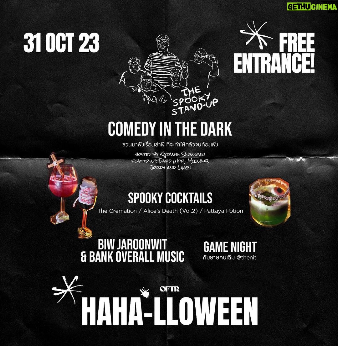 Niti Chaichitathorn Instagram - คืน halloween นี้ที่ @oftr.bar จะมีเรื่องราวเกิดขึ้นมากมาย จะมี stand up comedy เล่าเรื่องน่ากลัวให้ขำตัวสั่น จาก @katanyu และพรรคพวก มี live band จาก @biwjaroonwit มีเกมเพ้อๆ แจกเหล้าฟรีจากดิฉัน เรียนเชิญนะเคอะ