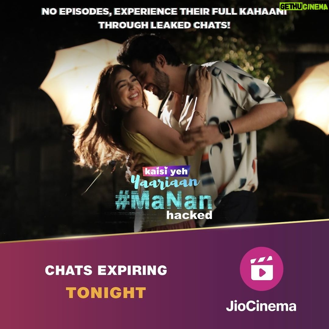 Niti Taylor Instagram - Expiring tonight! 🚨 Explore the leaked chats of your favourite couple, #MaNan. Available only on the #JioCinema mobile app. #MaNanHacked #KaisiYehYaariaanOnJioCinema #KaisiYehYaariaan #KYY #NitiTaylor #ParthSamthaan #MaNan #KYYOnJioCinema @the_parthsamthaan @nititaylor @kishwersmerchantt @ashmitajaggy @mehulnisar @saumyabhandari @keylightinsta