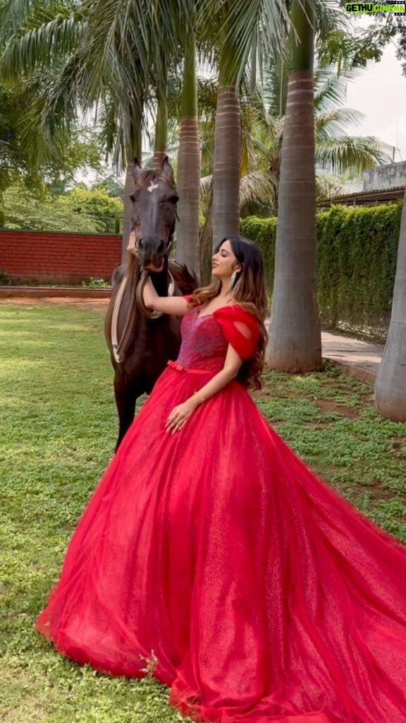 Niveditha Gowda Instagram - A dream is a wish your heart makes ❤️✨ Horse : @chilli.chandan 👗 : @rentyourlook_by_chandangowda #nivedithagowda #reelsinstagram #reelitfeelit #horse