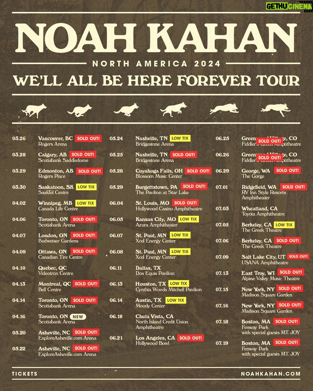 Noah Kahan Instagram - My brain refuses to let me process this, I can’t fuckin believe it! We’re adding a third show in Toronto on 4/16. If you previously received a code for the Advance Registration Presale in Toronto, you can use that code for the new presale opening today at 5pm ET. All tickets for this added date will be on sale this Monday at 10am ET. Only a couple tickets left for the WABHF tour. I will spend the rest of my life saying thank you. Love you all so much thank you.