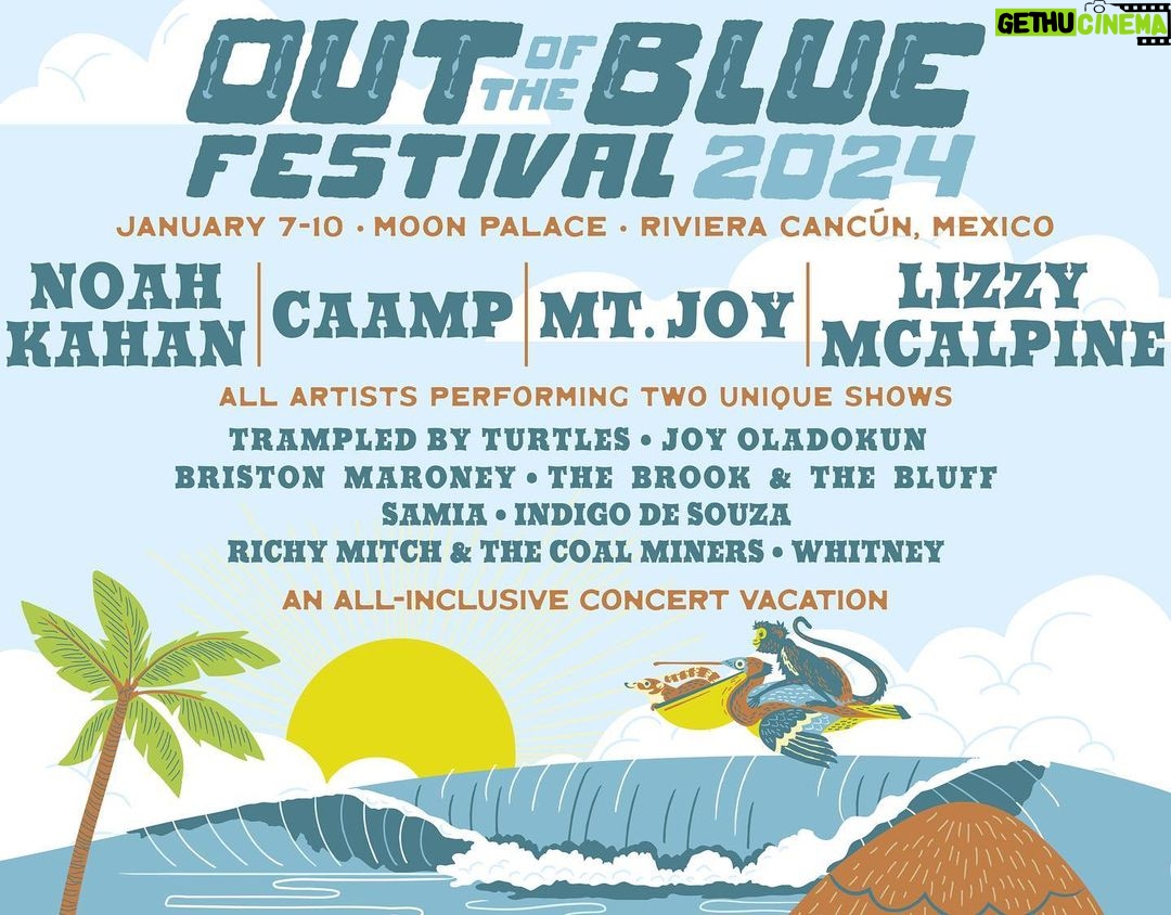 Noah Kahan Instagram - Hey @outofthebluefest I’m excited to be tan in January. Hyped for this one, all-inclusive packages will be on sale 8/17!