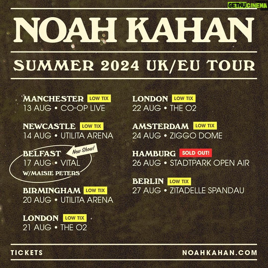 Noah Kahan Instagram Excited to announce I’m playing in Belfast at
