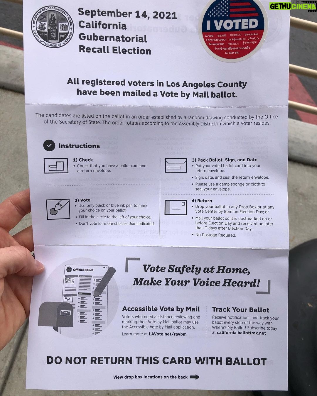 Noel Fisher - 93K Likes - Election reminder! If you are a registered voter in California, make sure you fill out that ballot and get it returned!
Don't forget to get you ballot postmarked on or before election day which is Sept 14th! It's the easiest thing in the world.
Democracy only works when we participate so make your voices heard.
#Vote
