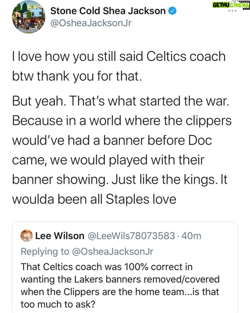 O'Shea Jackson Jr. Instagram - I always said the Celtics coach hyped y’all up man. Vinny Del Negro wasn’t trippin. But when a Celtic comes in and hypes y’all I’m to cover up the banners. Deface the statues and all that noise. It became War. When I was younger, Darius miles, Quentin Richardson, Corey maggette were dope to me. Then when baron davis and Blake were there that was even more entertaining. Then the Chris Paul thing happened and it hurt because we knew that was Kobe’s chance to get 2-3 more rings and it was taken away from us. But when you brought in Doc and tried to bang on us. It was on and crackin. It’s never been a rivalry. The Lakers and clippers are a feud. The Lakers and Celtics are a rivalry. And y’all brought in the enemy and tried to switch up. Some people get that. Some don’t. Either way it should never go beyond just basketball
