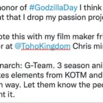 O’Shea Jackson Jr. Instagram – AYYOOOOOO I GOT AN ANIME IM TRYNA MAKE OVER HERE!!

Since it’s Godzilla day I think it’ll be cool to let y’all know about a project I’ve worked years on. 

Wrote this with my film maker friend Chris Mirjahangir over at @TohoKingdom

Monarch: G-Team. Multiple season anime. Takes elements from KOTM and goes its own way. Let them know you want it. Art by @pronautiluscos 

We making waves out here!!!! Of course this is just a taste. Anime fans. Godzilla fans. Y’all tryna see this!?!