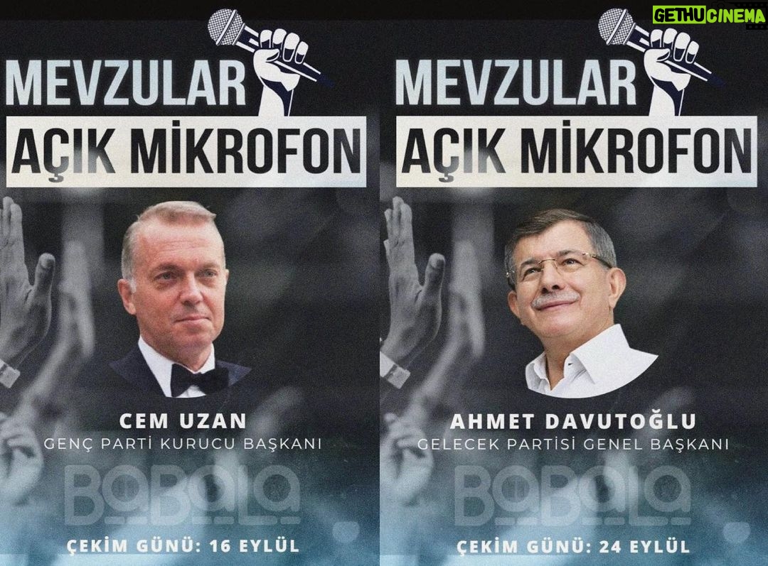 Oğuzhan Uğur Instagram - 16 Eylül’de sn. Cem Uzan - 24 Eylül’de sn. Ahmet Davutoğlu konuğumuz oluyor. Başvurular için takipte kalınız. 🏹 @babalativi