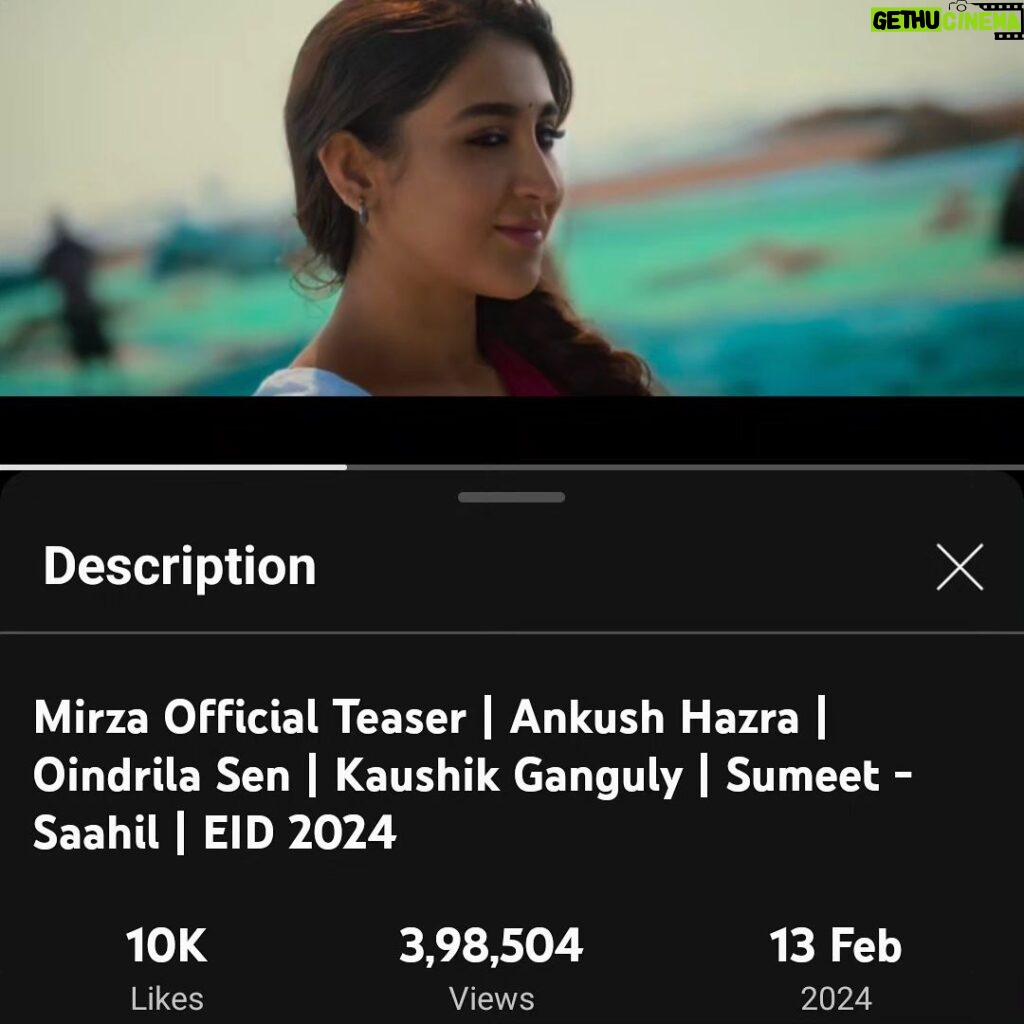 Oindrila Sen Instagram - #RECORD .. with just 10k + subscribers #Mirza teaser has touched 4lakhs organic views in just less than 4 days.. with almost 99% positive responses.. Thank u for all your love .. couldnt have asked for more.. love u all.. 🙏🙏