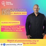 Oleksii Potapenko Instagram - Peace One Day is pleased to announce that Oleksii Potapenko will be joining us for Anti-Racism Live 21 March 2023. Follow our social media for announcements, and visit peaceoneday.org or @PeaceOneDay on Twitter to watch the broadcast and register for more info. @sdgaction @kofiannan @heineken #AntiRacimLive #21March #PeaceOneDay #PeaceDay #DoYourPeace #GlobalGoals #SDGs #TurnItAround #KofiAnnan #CyberNonViolence #JeremyGilley #after21March #fightracism @peaceoneday_official is live now!