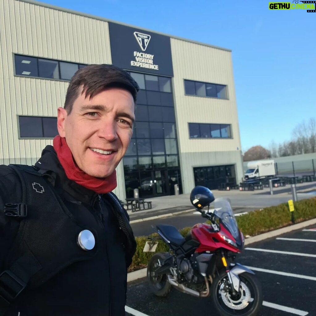 Oliver Phelps Instagram - Taking the @triumphuk Tiger sports back to its home today. Loved the factory tour. It may have been 0*C on the road this morning but any day on the open road is always fun. #tiger660 #triumph #fortheride Triumph Factory Visitor Experience