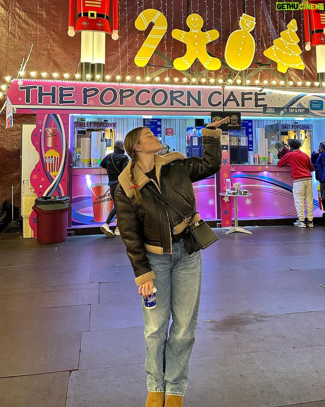 Olivia Holt Instagram - popcorn!!! chicken!! london!!!!! London, United Kingdom