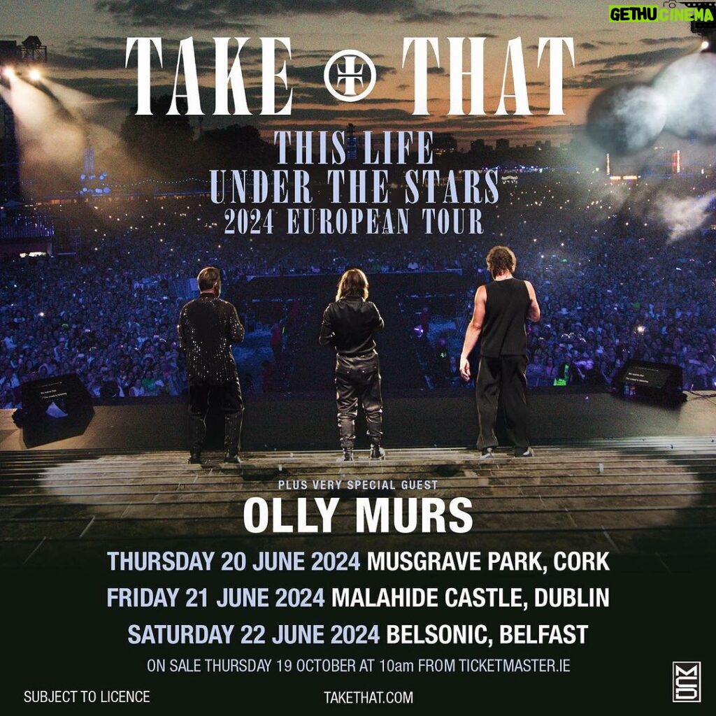 Olly Murs Instagram - Could NEVER FORGET about you lot!! 🇮🇪 Buzzing to join @takethat in Ireland next June! 🤩 Tickets on sale this Thursday, 19th October! See you all there😎