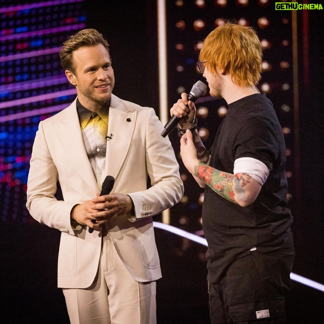 Olly Murs Instagram - Was loving the old whistle this week! Proper rascal number in the old white! Loved it! Another weekend of awesome transformations on Starstruck, the Ed Sheeran’s were crazy! Congrats to my man @cbmusic20 on reaching the final! Unreal mate!! . . Suit @lardiniofficial Shirt @alexandermcqueen Shoes @georgecleverley