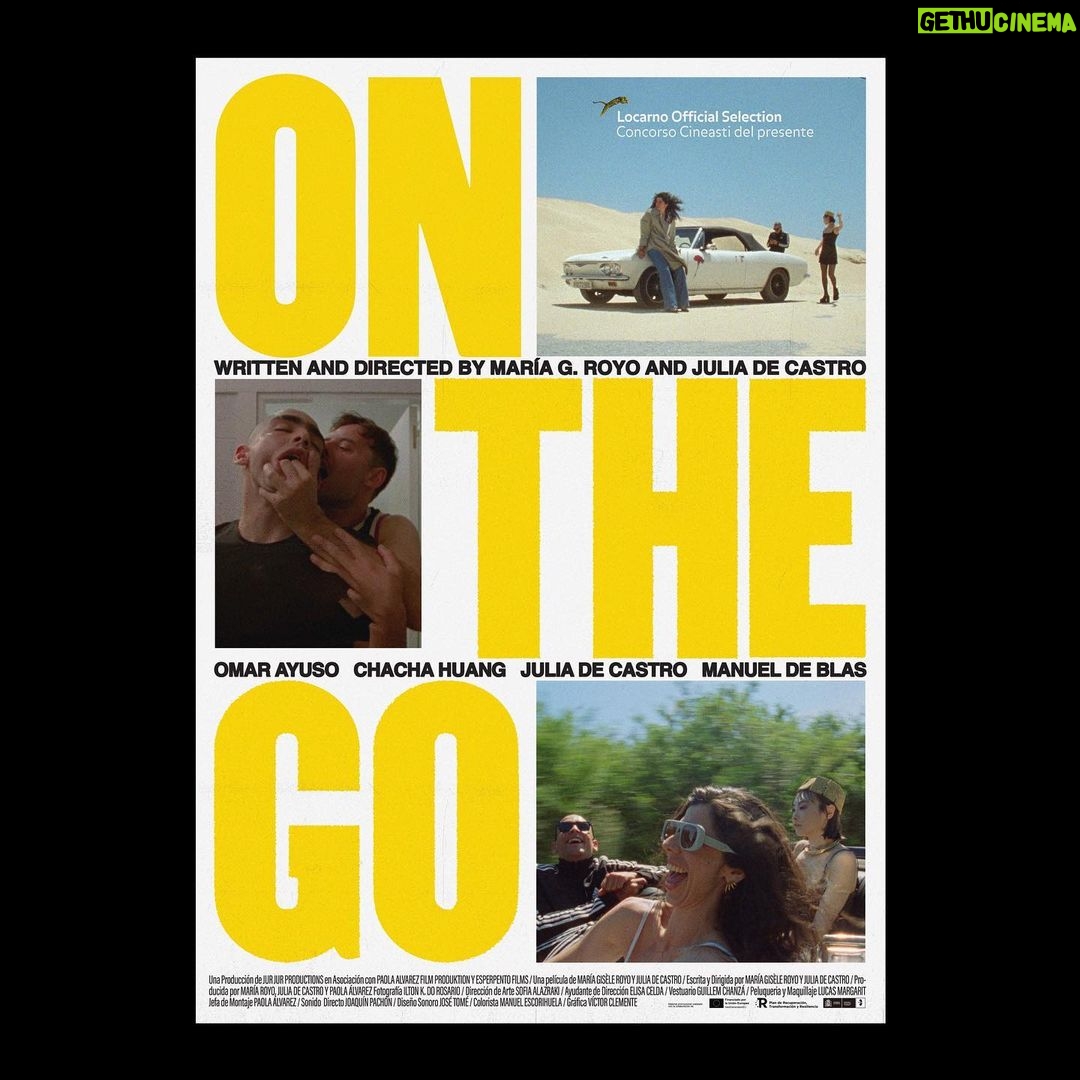 Omar Ayuso Instagram - Póster de la película ON THE GO, ópera prima de María Gisèle Royo y Julia de Castro, que se presentará en la Sección Cineasti del presente en la 76ª edición del Festival Internacional de Cine de Locarno @locarnofilmfest Ser o no ser madre, esa es la cuestión. Milagros (37) estira una juventud sin preocupaciones en sus últimos años de fertilidad mientras que Jonathan (24) busca consuelo a un abandono en su adicción a Grindr. Milagros huye de su cita de inseminación monoparental.Jonathanprovoca un encuentro con un amor de infancia. La carretera y la amistad alivian la desorientación que provoca la engañosa libertad de principios de siglo XXI. Una delirante road movie llena de música, donde una misteriosa sirena con una corona mágica guiará el viaje. Se trata de una producción de Jur Jur Productions, en asociación con Paola Álvarez Filmproduktion y Araceli Carrero Rimada, y la colaboración del director Gonzalo García Pelayo. “On de go”, cuyo reparto está encabezado por Julia de Castro, Omar Ayuso, Manuel de Blas y Chacha Huang, homenajea a uno de los clásicos de culto del cine español: Corridas de alegría (Gonzalo García Pelayo, 1982). Una contemporaneización en forma de road movie que aborda la inmadurez, desde una mirada femenina, a través de temas como la maternidad, las aplicaciones de encuentros sexuales y los coches clásicos. @onthegofilm @jurandjur @mariagiseleroyo @juliadecastro___ @mpm.premium @victor.clemente_ @paolaalvarezfilmproduktion @iltonkdr @jjoaquinpachon @aracelicarrero @salazrakii @lejos_lejos @marcogmatas @gus.nadsat @amalia_di_gregorio @jorgegl__ @jose_tome_sound @sergiojimenezeditor @sergiollast @itsalhayes @guillemchanza @lucas.margarit @gzlebrons @danitrap_ @felipe_huertas_ @taquicardigans @albertojolee @joseluistorrijo #manueldeblas @dandy.piranha @alvaro_romero.r @leonorlealch @sr_mopa @ferrecalamar @patriciacaballero.artesvivas @garciapelayojavier @soypacosoto @sr_mopa gongarpel @albertovelasco @jordi._roig @carlos__troya @arturo.parrilla.actor @humad_brands @decastrodriver.trebol @lewiscastroll @maura_madieri @clarasaenz