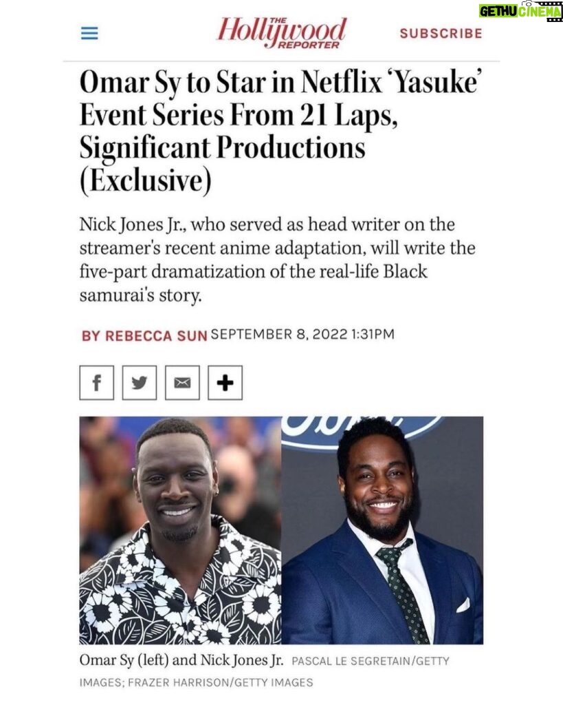 Omar Sy Instagram - Let’s do this !!! ⚔✊🏿 Repost from @njfuture • It takes a clan to tell the story of the Black Samurai. Extremely blessed to be on this journey with @omarsyofficial and our amazing team at @21lapsentertainment, @thisissignificant, & @netflix! 🙏🏿⚔