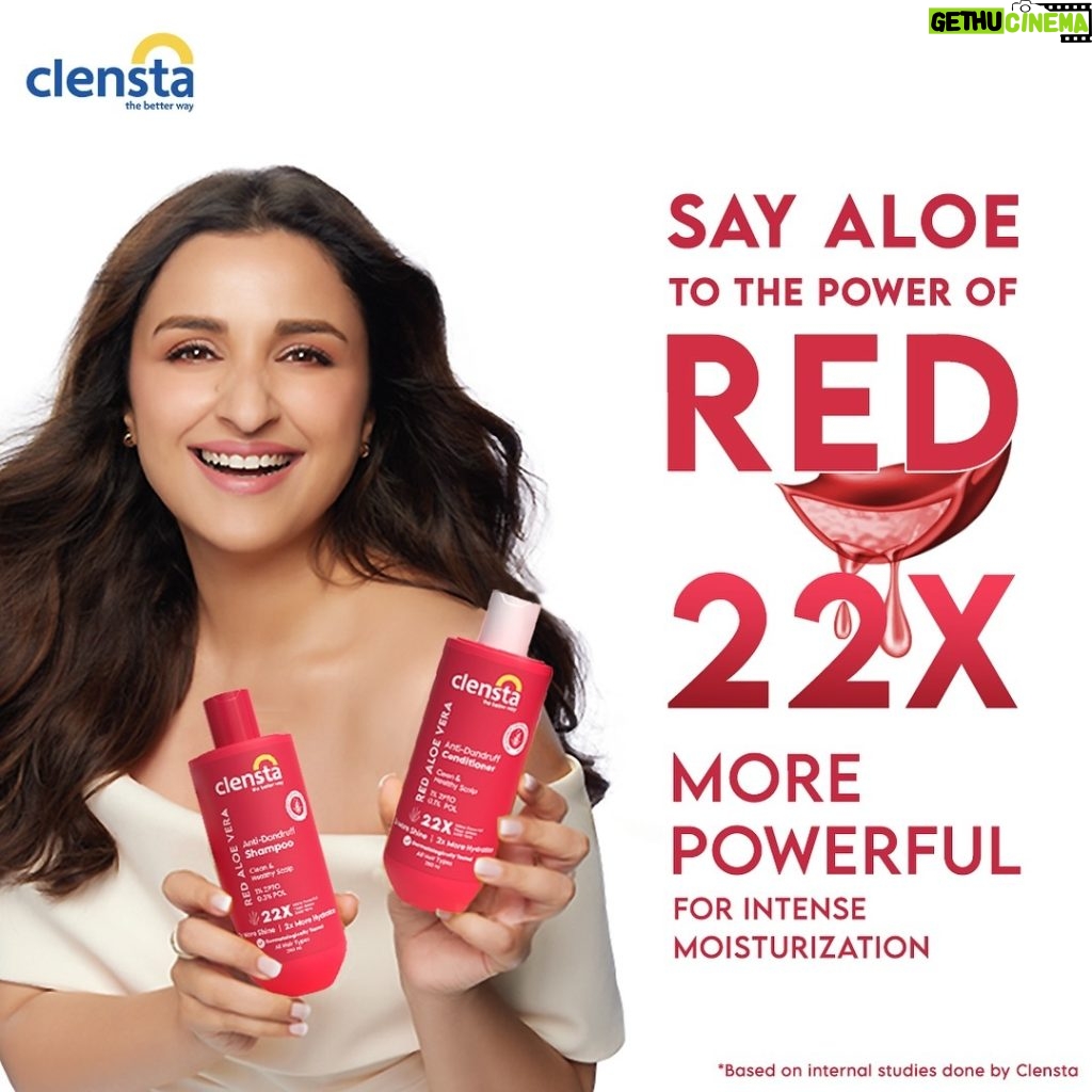 Parineeti Chopra Instagram - My new baby - Red Aloe Vera Shampoo & Conditioner! 99% dandruff causing germ slayer, 2x hydration & shine magnifier. Because life’s too short for dandruff and dull hair! Link - https://bit.ly/3wiMArz #GoClensta #ClenstaTheBetterWay #TheBetterWay #HealthyHair