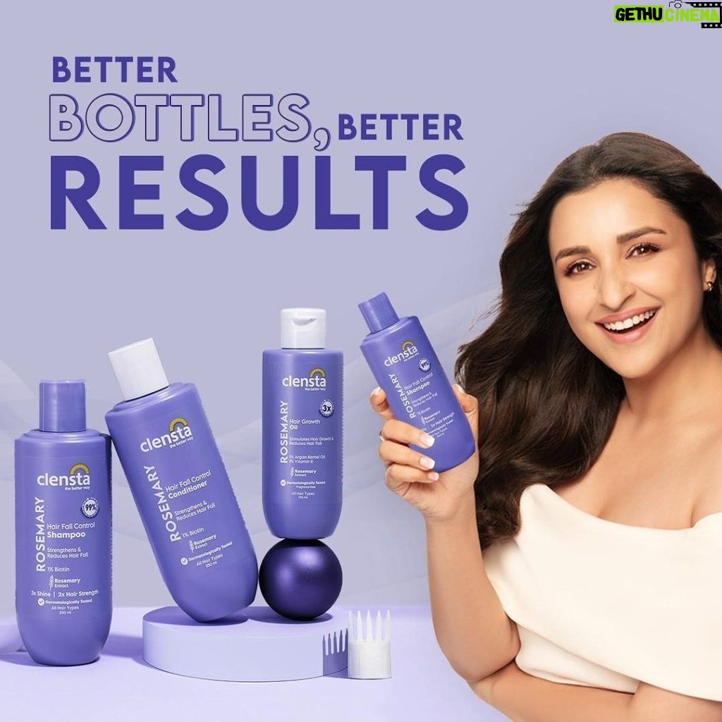 Parineeti Chopra Instagram - New packaging & timeless goodness! We’ve given our Rosemary haircare range a makeover – because why settle for anything less than cute locks and cuter bottles? Being BETTER never looked this good 🌿 #GoClensta #ClenstaTheBetterWay #Rosemary #RosemaryRange #RosemaryShampoo #HairGrowthOil #HaireCareRoutine