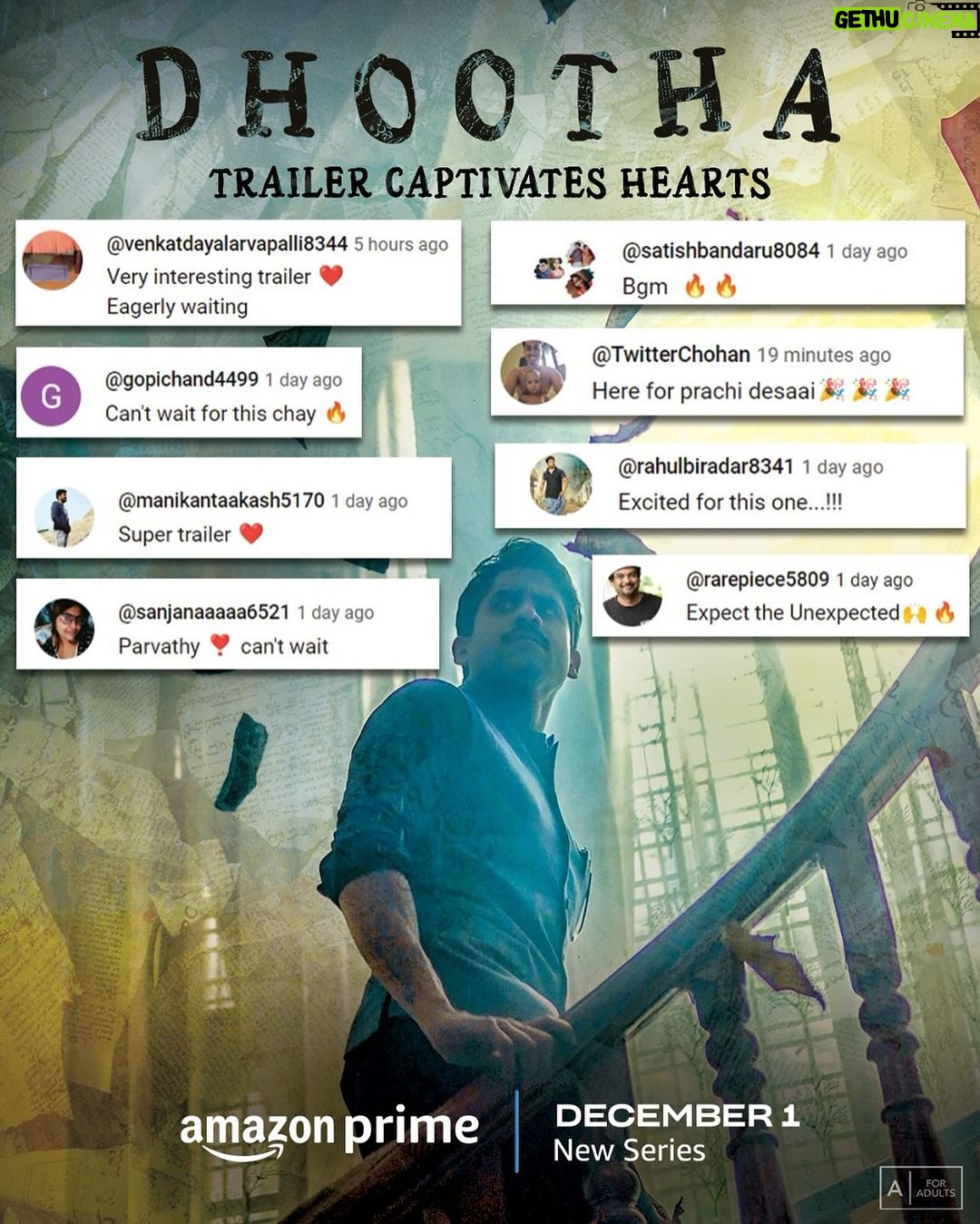 Parvathy Instagram - We see this messenger has taken over your π Thank you for all the love Watch #DhoothaOnPrime on Dec 1 only on @primevideoin @chayakkineni @priyabhavanishankar @prachidesai @thisisvikramkumar @northstarentertainmentofficial @sharrath_marar @shalinirath @neelimasmarar @mikolaj_sygula @navinnooli #Rajeevan @ishaanchhabra90 @tharunbhascker @rajagoutham @gnaneswari_kandregula @garikipatichaitanya @jeevankumar.a @saanvi_patel_smiley @anishyohankuruvilla @rohinimolleti @kaymediaofficial