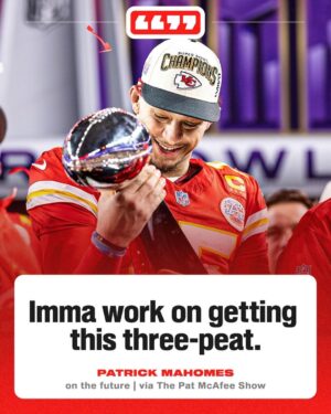 Pat McAfee Instagram - Patrick Mahomes has his eyes on ANOTHER Super Bowl 🏆🏆🏆

(via @patmcafeeshow)
