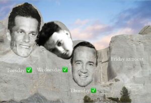 Pat McAfee Instagram - It’s been a WILD week for the progrum..

There are 5-6 guys who are on everybody’s NFL QB Mt Rushmore… TODAY at 12:20est.. We complete a mountain

FIRST TIME GUEST JOINING US

Who could it be?!?
