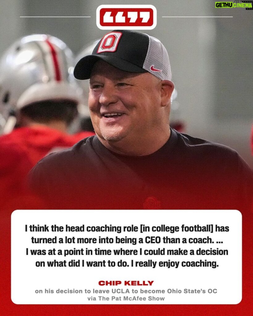 Pat McAfee Instagram - Chip Kelly opened up on his decision to become Ohio State’s offensive coordinator after being UCLA’s head coach. (via @patmcafeeshow)