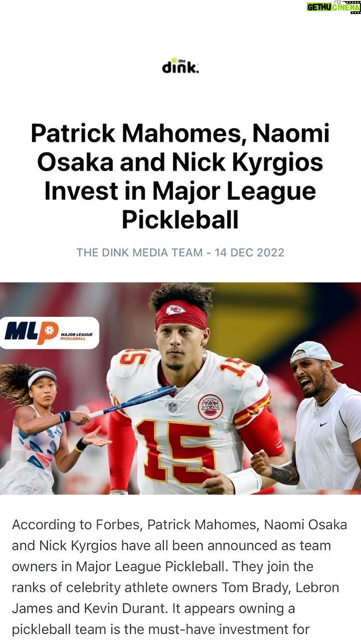 Patrick Mahomes Instagram - Big pickleball guy. @majorleaguepb