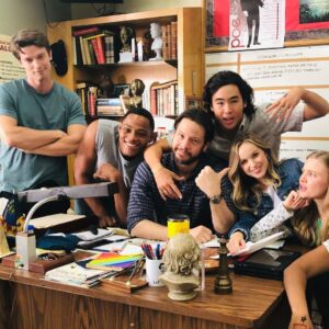 Patrick Schwarzenegger Instagram - MOXIE comes out today on @netflix 

If you have some time go check It out! It’s a really fun movie with important message & honestly what else is there to do at night 😂

Here are few flicks from behind the scenes. Amy Poheler I love you tons. Thanks for everything!! 

To the other cast members love y’all ❤️❤️
@hadleyrobinson @laurentsai @josietotah @heysydneypark @josephinelangford @nicotheduffer @charlie_hall @ikebarinholtz @alyciadelsol @anjelikaw