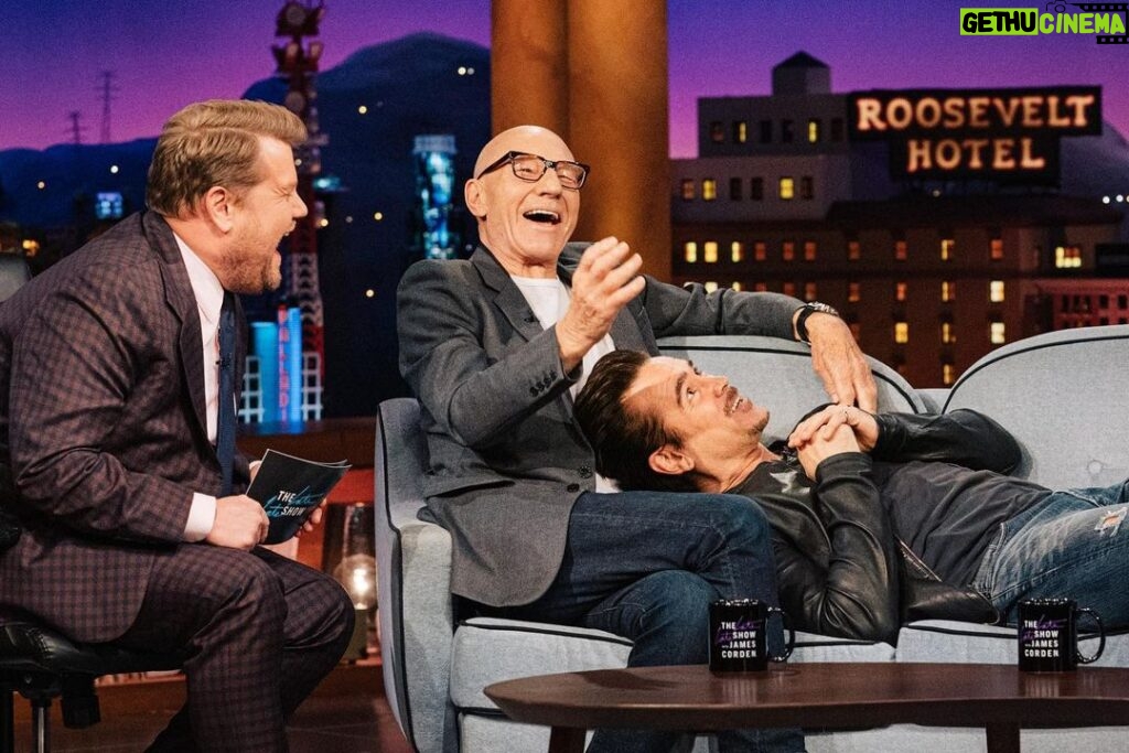 Patrick Stewart Instagram - Colin Farrell and I always pick up right where we left off. Thanks to the @latelateshow for having me on last evening.