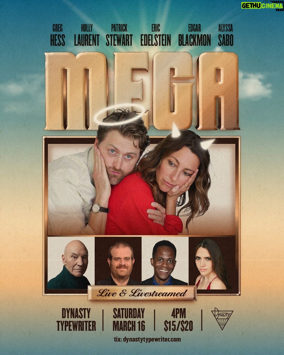 Patrick Stewart Instagram - I’m delighted to be joining the hilarious @megathepodcast for some improvised satire for their live show + livestream on 3/16. You’ll never guess the character I have up my sleeve. Hint: he may have a God complex. 😇 Tickets at http://dynastytypewriter.com - link in Story. #improvcomedy @dynastytypewriter @megathepodcast