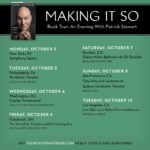Patrick Stewart Instagram – Starting today, you can purchase tickets to attend the MAKING IT SO Tour in the US. I’m so looking forward to these events and conversations about my memoir — thank you to all of the bookstores and venues for hosting. 

Tickets on sale now. More information at PatrickStewartBook.com. Link in bio. 

Information forthcoming on UK events.