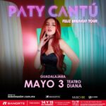 Paty Cantú Instagram – ❤️‍🩹 Familia el #FelizBreakupTour llegará a Guadalajara y Monterrey ❤️‍🩹 ¡ahí nos vemos para cantar, llorar, sanar y disfrutar! 

¡Prepárate para vivir una experiencia inolvidable en el Teatro Diana en Guadalajara el 3 de mayo y en Show Center de Monterrey este próximo 22 de junio!

¡Asegura tus boletos y vive una noche extraordinaria!

🎟 Preventa Exclusiva Banorte: 14 y 15 de febrero

🎟 Venta general: 16 de febrero

 
🌸Mty
A través de Superboletos.com

🌸Guadalajara 
A través de ticketmaster.com.mx