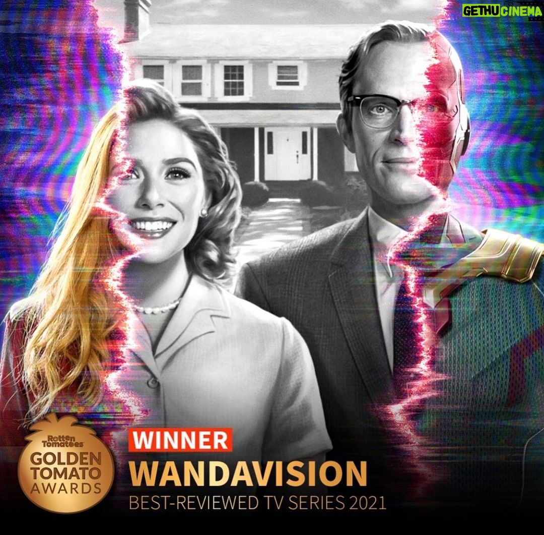 Paul Bettany - 246.1K Likes - How fancy-
We won the #GoldenTomato Award for Best-Reviewed Series, Best-Reviewed Limited Series, and Best-Reviewed Superhero Series of 2021! Thanks @rottentomatoes, critics and all the fans for making this happen! @RottenTomatoes and #GoldenTomato