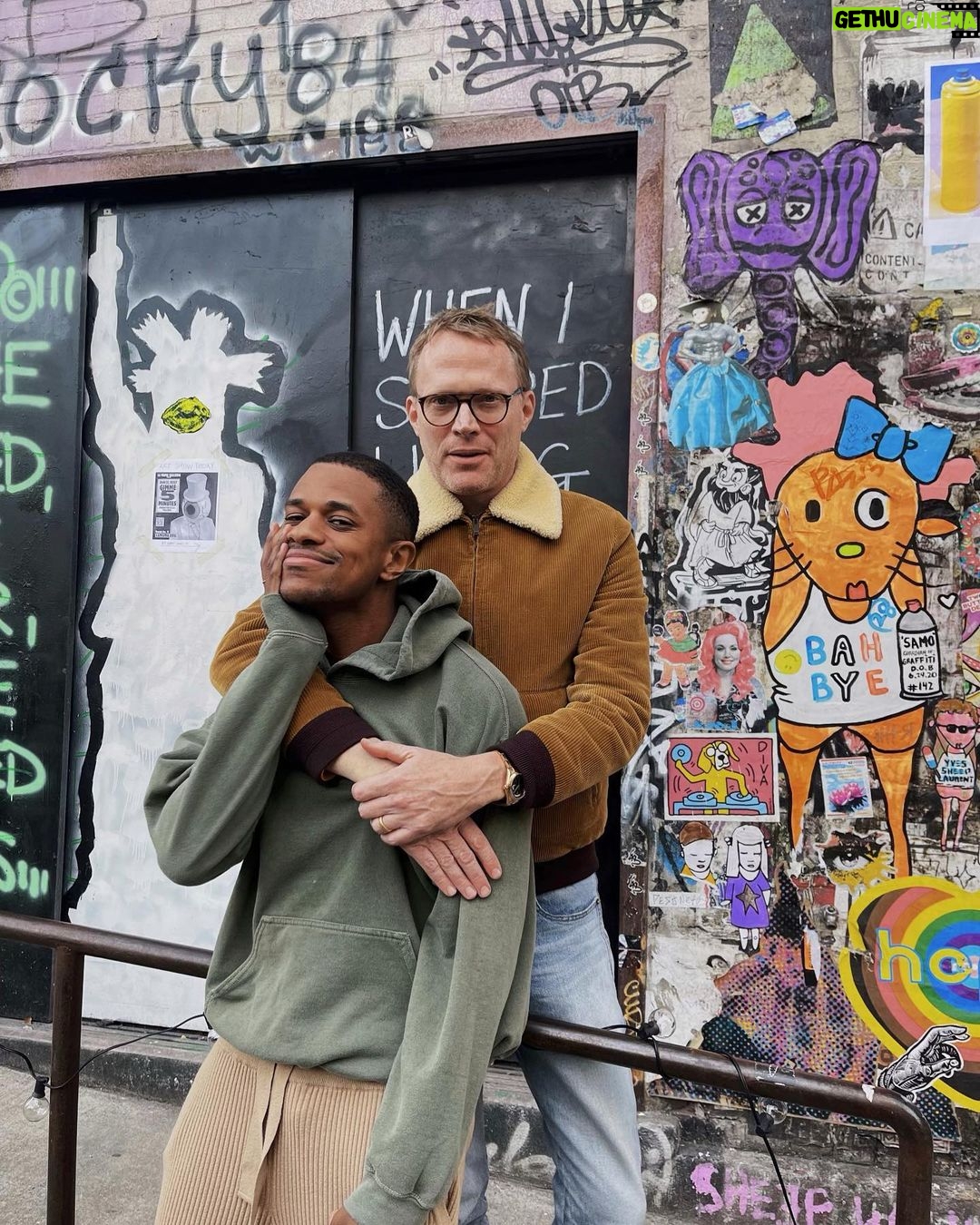 Paul Bettany - 108.6K Likes - Me and my new mate @jeremypope outside Basquiatās place. Thrilled to be part of āThe Collaboration.ā