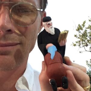 Paul Bettany Instagram - Leaving Patmos - The island of the Apocalypse where St John the Devine wrote the book of Revelations. Anyway, I picked up this trinket from outside the extraordinary monastery (founded in 1088) and as with every magical, religious place there is always some strange iconography that is easy to misinterpret.