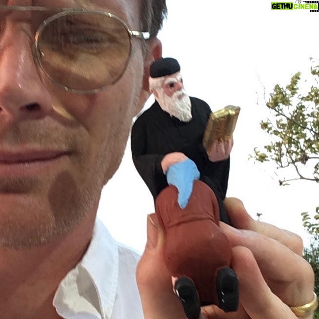 Paul Bettany Instagram - Leaving Patmos - The island of the Apocalypse where St John the Devine wrote the book of Revelations. Anyway, I picked up this trinket from outside the extraordinary monastery (founded in 1088) and as with every magical, religious place there is always some strange iconography that is easy to misinterpret.