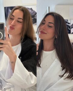Paula Gonu Instagram - 1. nuevo personaje desbloqueado 2. el personaje anterior dejándose lavar el pelo 3. el personaje anterior procesando el cambio en el sistema 4. 🔒🔓 5. un palmo de largo y muchas puntas abiertas han abandonado el juego 6. si hacéis zoom en mis tetas veréis que tengo tinte en mi top blanco básico favorito 7. creemos que es el color que merezco verdad?? 8. he pensado que quiero cortarle mucho más pero quiero seguir haciéndome coletas 9. primer selfie del nuevo personaje 10. parece que no pero puestos al lado se nota el cambio de color no??