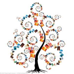 Paulo Coelho Instagram - "TREE OF LIFE"🌳✨

© 2020 Nima Angel Jackson

The branches/leaves of the tree are designed in Golden Ratio. Each Sacred Spiral is created using your  book (my favourite) covers Sir ❤ 

Zoom in to see the book covers🌻
