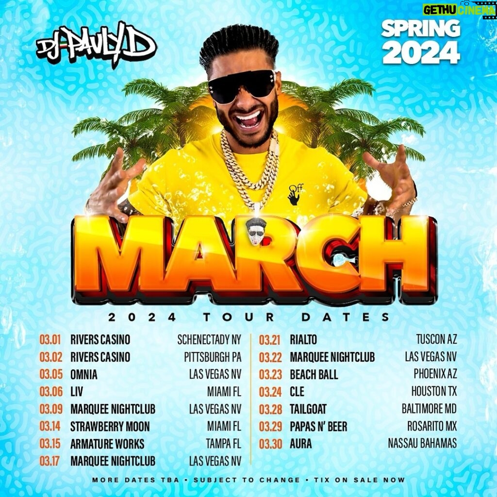 Pauly D. Instagram - March Movie Schedule 🎬🍿🎥🙌 See You There!!!