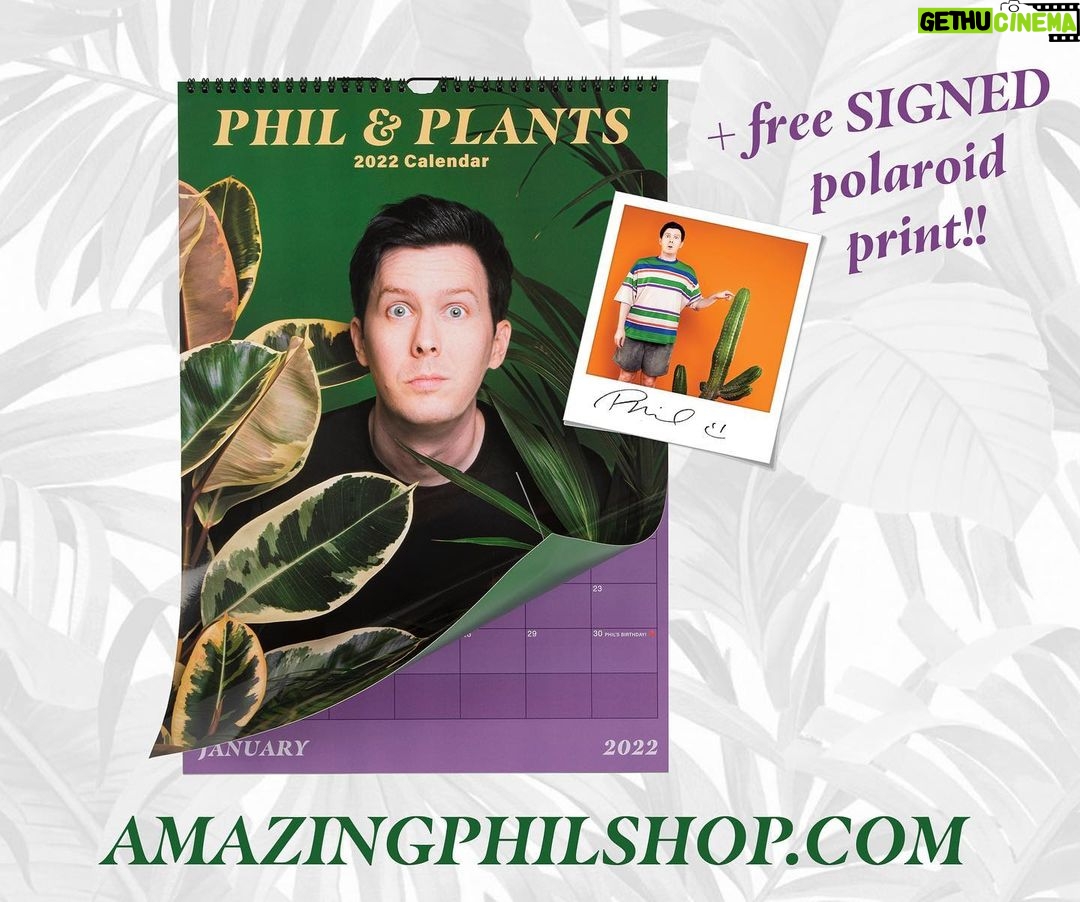 Phil Lester Instagram - Presenting the PHIL AND PLANTS CALENDAR 2022! 12 whole months of fashionable plants paired with a thematic Phil. plus every calendar comes with a bonus SIGNED polaroid!! 📆🌱 / amazingphilshop.com / us.amazingphilshop.com 📸 @lindablacker