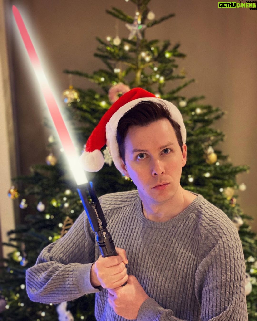 Phil Lester Instagram - If santa was a Jedi š
Thanks @electronicarts for sending me #JediFallenOrder in an epically huge box including this replica lightsaber!! The tree ornaments better beware of my moves. Check out my stories to watch me unbox it! #AD