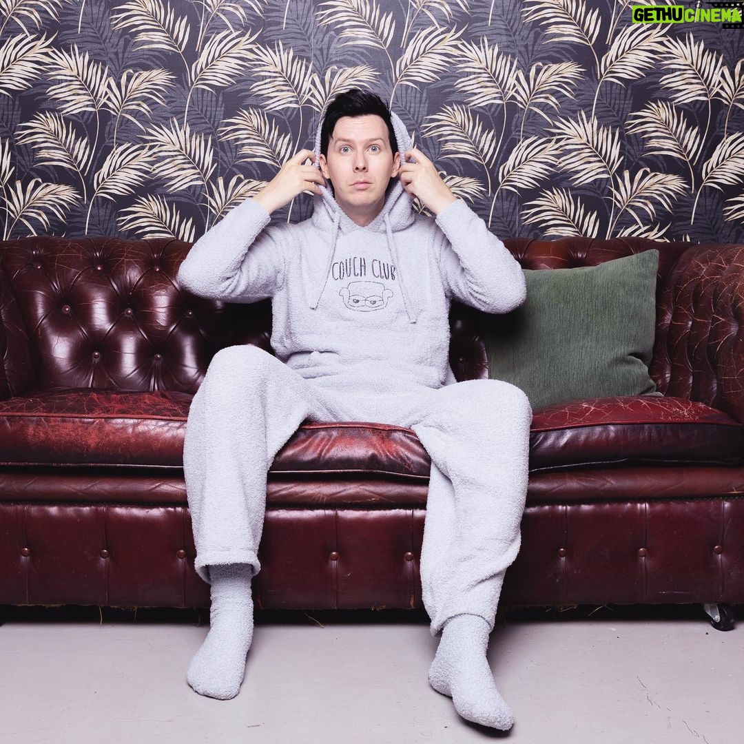 Phil Lester Instagram - 🍂Cosy season activated🛋 New merch the COUCH CLUB set is out now!! Ultimate fluffy comfortable loungewear perfect for a soft day chilling on the couch - featuring a cloud-like hoodie/bottoms set and super snuggly socks ☁️☁️☁️ Available now on my shop: amazingphilshop.com (worldwide) or us.amazingphilshop.com (USA) 📸 @lindablacker